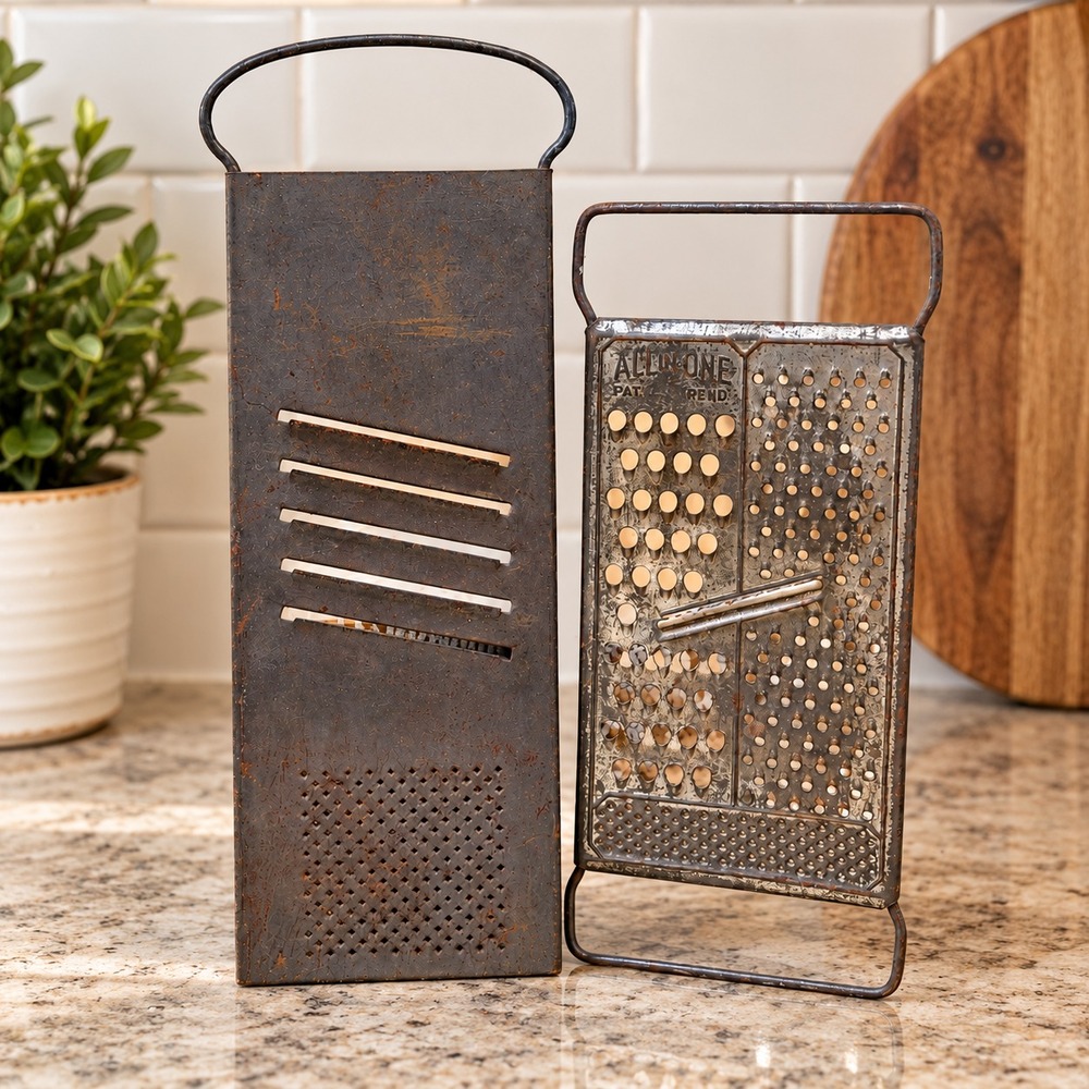 Vtg Metal Kitchen Grater Set All-In-One Slaw Cutter Primitive Farmhouse Decor